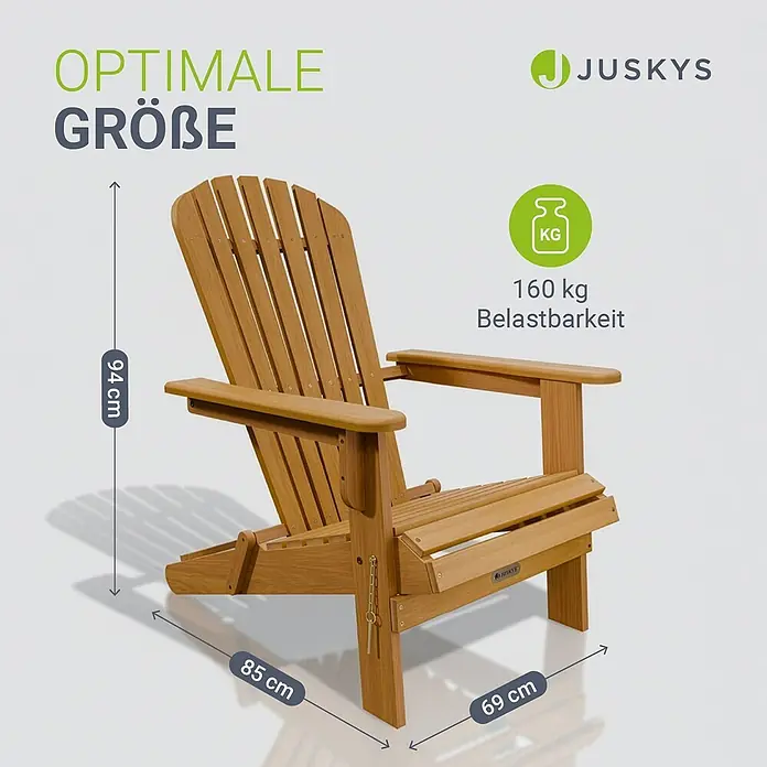 Juskys Garten-Loungesessel Korfu - 3 Stk., Akazienholz, Klappbar, Natur, B x T x H: 69 x 85 x 94 cm