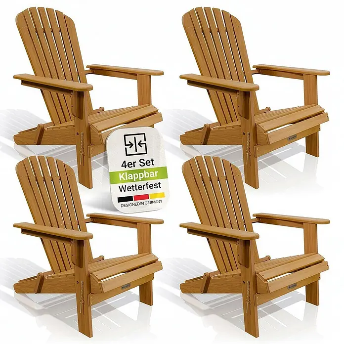 Juskys Garten-Loungesessel Korfu - 4 Stk., Akazienholz, Klappbar, Natur, B x T x H: 69 x 85 x 94 cm