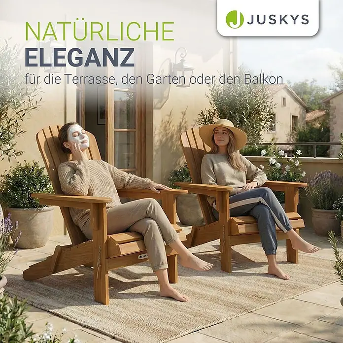 Juskys Garten-Loungesessel Korfu - 4 Stk., Akazienholz, Klappbar, Natur, B x T x H: 69 x 85 x 94 cm