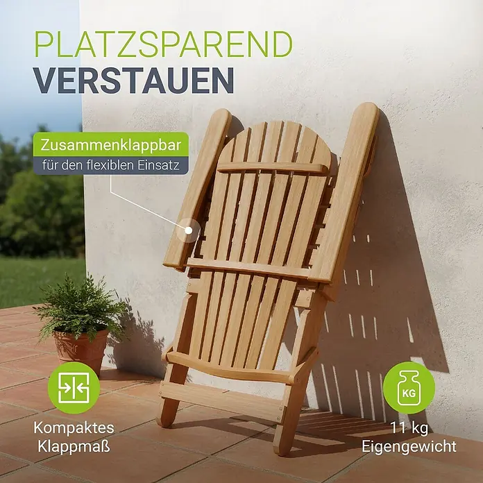 Juskys Garten-Loungesessel Korfu - 4 Stk., Akazienholz, Klappbar, Natur, B x T x H: 69 x 85 x 94 cm
