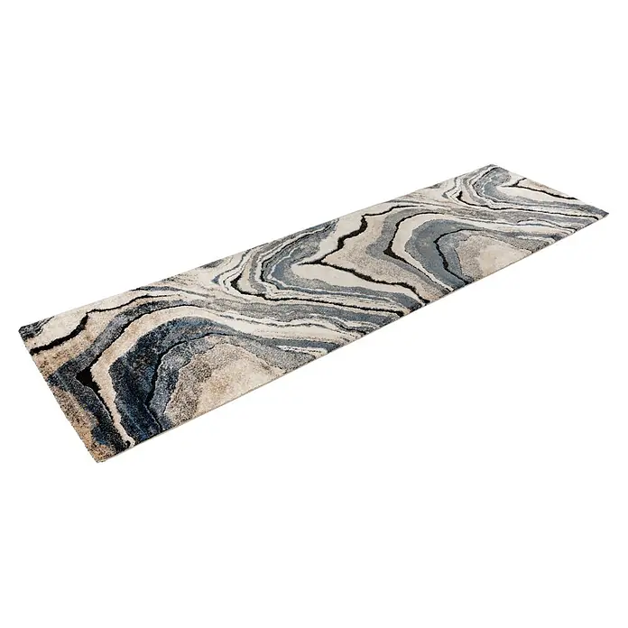 Kayoom Kurzflorteppich Firenze 486 - Blau, 300 x 80 cm, 70 % Polypropylen, 30 % Polyester - Diagonale Ansicht