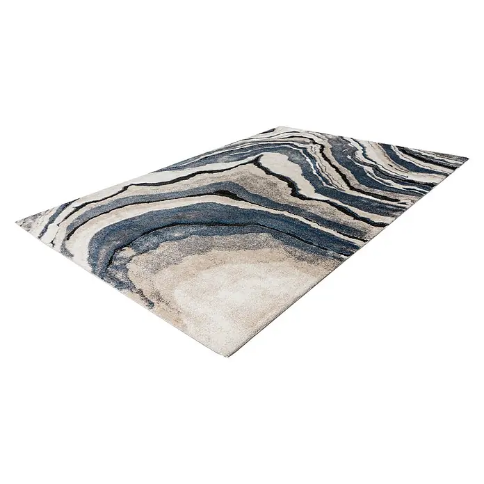 Kayoom Kurzflorteppich Firenze 486 - Blau, 290 x 200 cm, 70 % Polypropylen, 30 % Polyester - Diagonale Ansicht