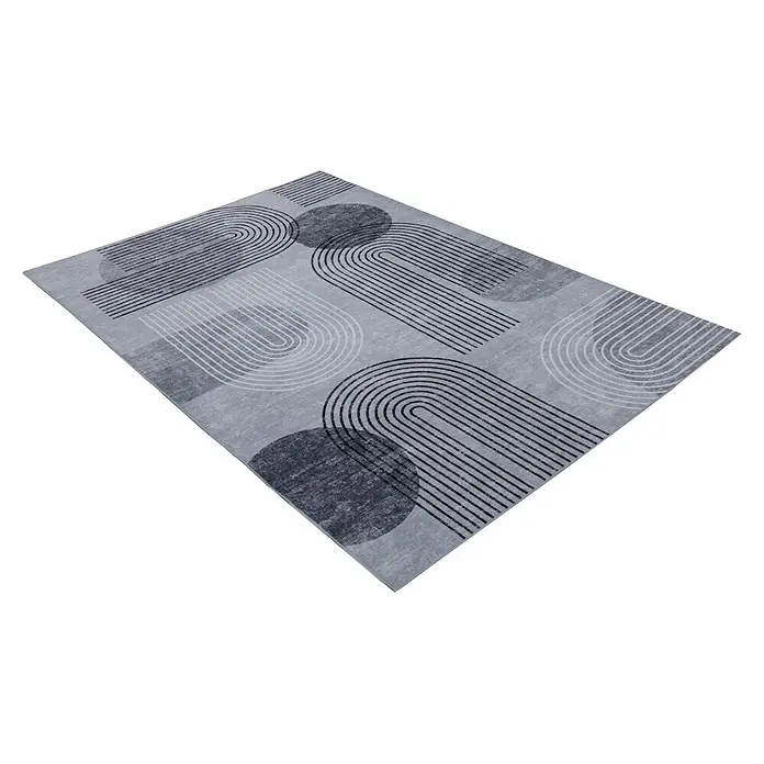 Kayoom Kurzflorteppich Visionary 126 - Grau, 330 x 230 cm, 80 % Polyester, 20 % Baumwolle - Diagonale Ansicht