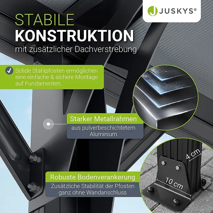 Juskys Carport - Außenmaß inkl. Dachüberstand (B x T): 3,05 x 5,03 m, Einzelcarport, dunkelgrau