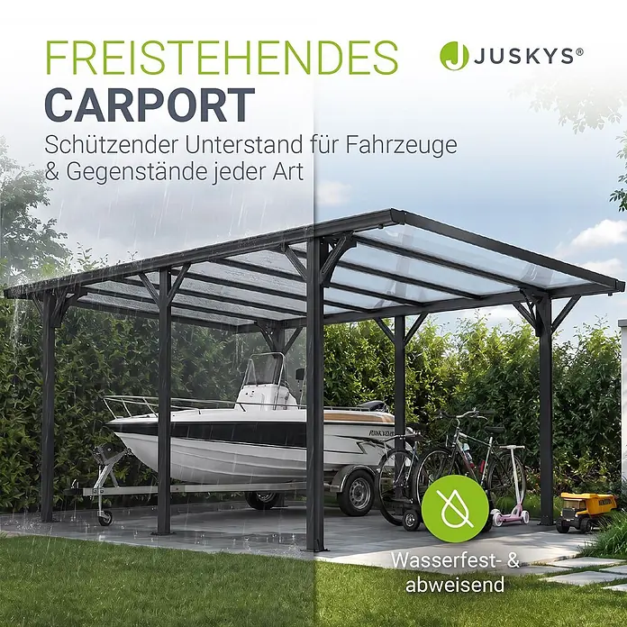 Juskys Carport - Außenmaß inkl. Dachüberstand (B x T): 3,05 x 5,03 m, Einzelcarport, dunkelgrau