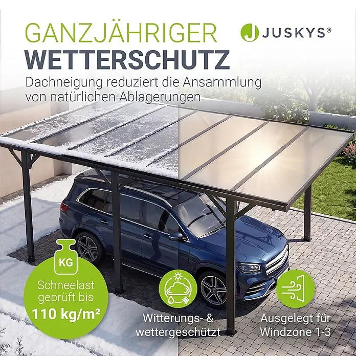 Juskys Carport - Außenmaß inkl. Dachüberstand (B x T): 3,05 x 5,03 m, Einzelcarport, dunkelgrau