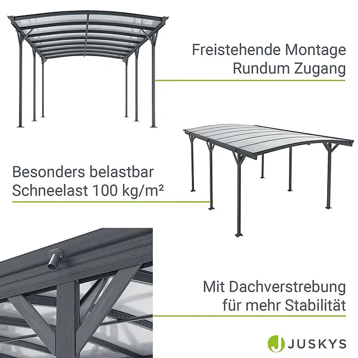 Juskys Carport - Außenmaß inkl. Dachüberstand (B x T): 3,02 x 5,05 m, Einzelcarport, dunkelgrau