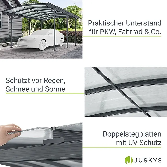 Juskys Carport - Außenmaß inkl. Dachüberstand (B x T): 3,02 x 5,05 m, Einzelcarport, dunkelgrau