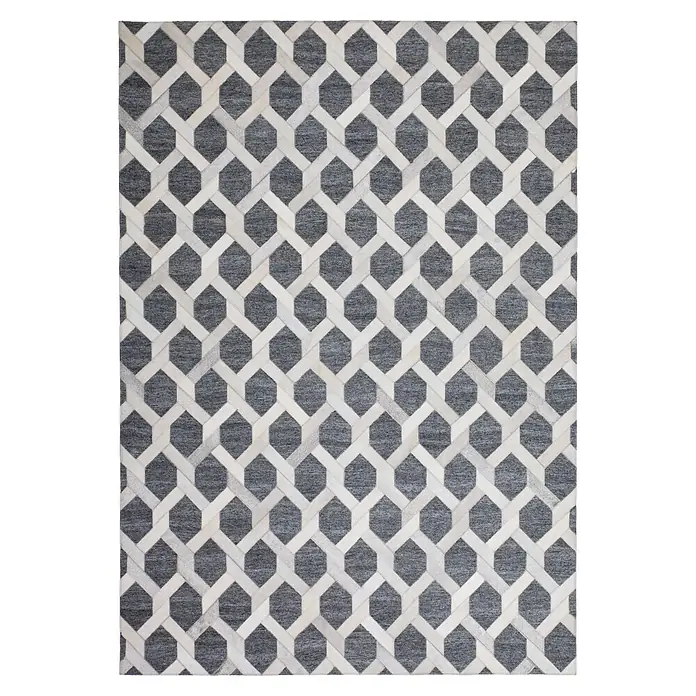 Kayoom Kurzflorteppich Chimera 125 - Grau, 230 x 160 cm, 60 % Viskose, 40 % Leder - Draufsicht