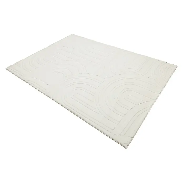 Kayoom Kurzflorteppich Cosmic 526 - Weiß, 230 x 160 cm, 85 % Polyester, 15 % Wolle - Weißer rechteckiger Teppich mit subtilem geometrischem Muster aus konzentrischen Bögen.