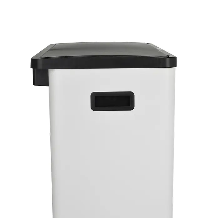 SVITA Sensormülleimer SR2X30 - 60 l, Stahl, Weiß - Weißer Abfalleimer mit schwarzem Deckel und schwarzem rechteckigem Griff.