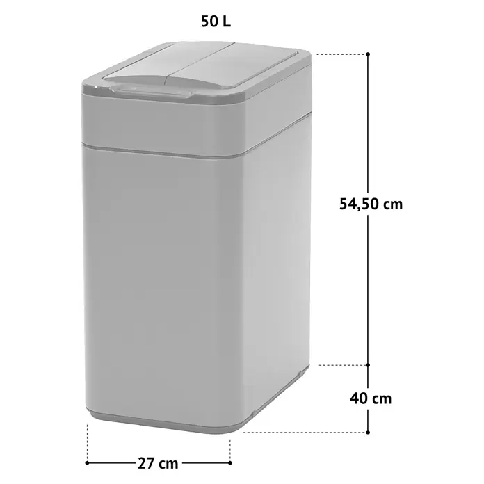 SVITA Sensormülleimer SE50L - 50 l, Stahl, Taupe - Grauer rechteckiger 50 L Mülleimer mit geteiltem Deckel.