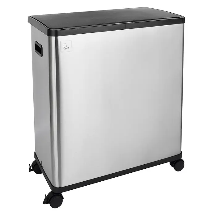 SVITA Sensormülleimer SR2X30 - 60 l, Edelstahl, Silber - Rechteckiger Wäschekorb aus Edelstahl mit schwarzem Deckel und Rollen für leichte Mobilität.