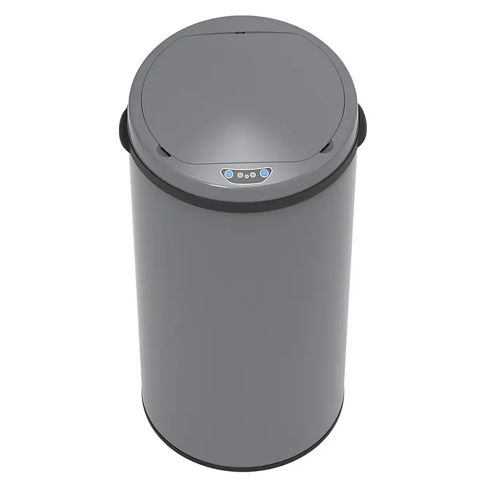 SVITA Sensormülleimer R50 - 50 l, Stahl, Grau - Grauer zylindrischer Automatik-Mülleimer mit Sensor-Deckel und Bedienfeld.