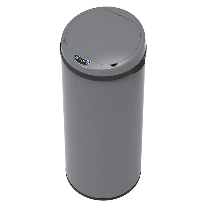 SVITA Sensormülleimer R50 - 50 l, Stahl, Grau - Grauer automatischer Sensor-Mülleimer mit ovalem Deckel, 'OPEN'- und 'CLOSE'-Tasten und Kontrollleuchten.