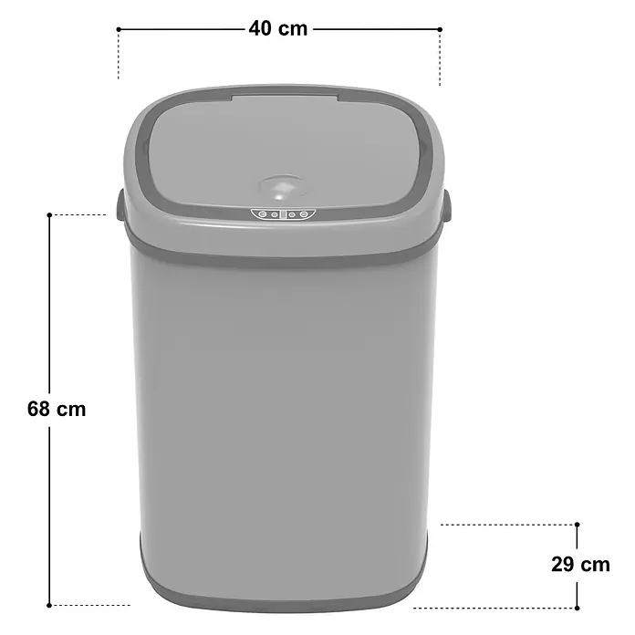 SVITA Sensormülleimer E58 - 58 l, Stahl, Grau - Grauer smarter Mülleimer aus Kunststoff mit Maßen: 68 cm (Höhe) x 40 cm (Breite) x 29 cm (Tiefe).