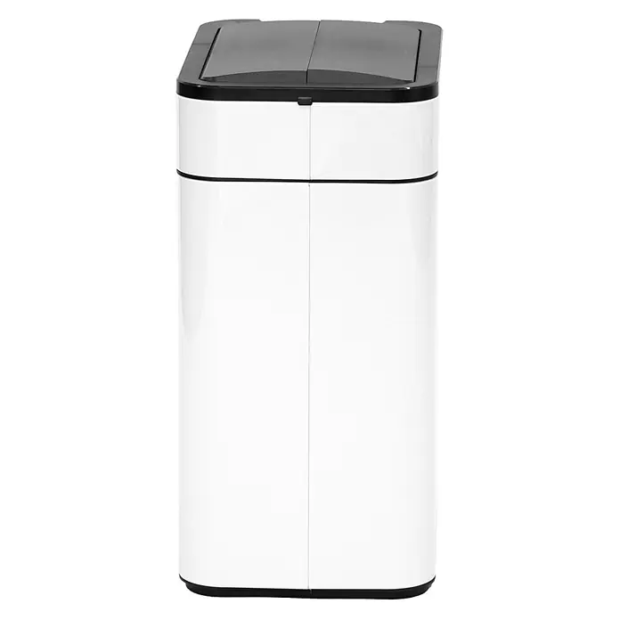 SVITA Sensormülleimer SE50L - 50 l, Stahl, Weiß - Weißer Mülleimer mit zwei Fächern, schwarzer Oberseite und Basis.