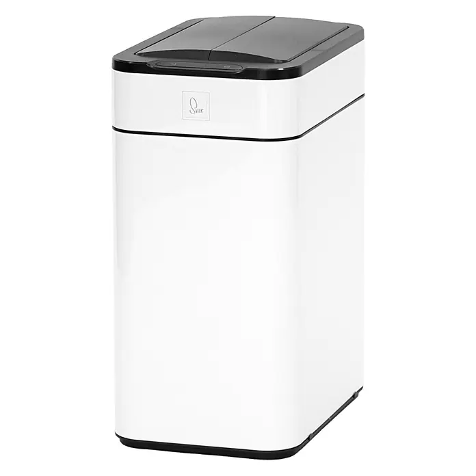 SVITA Sensormülleimer SE50L - 50 l, Stahl, Weiß - Weißer rechteckiger Automatik-Mülleimer mit schwarzem geteiltem Deckel und Bedientasten.