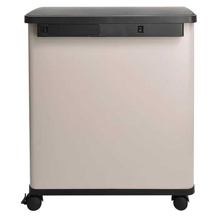 SVITA Sensormülleimer SR2X30 - 60 l, Metall, Beige - Rechteckiger, hellbeiger Behälter mit schwarzem Automatikdeckel, Frontbedienung und Rollen.
