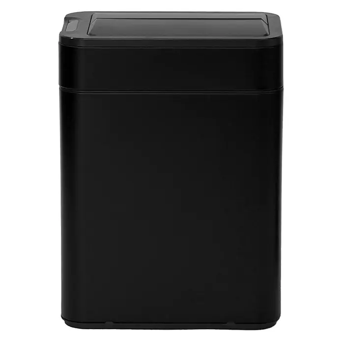 SVITA Sensormülleimer SE50L - 50 l, Stahl, Schwarz - Mattschwarzer, rechteckiger Behälter mit dunklem, glänzendem Klappdeckel.