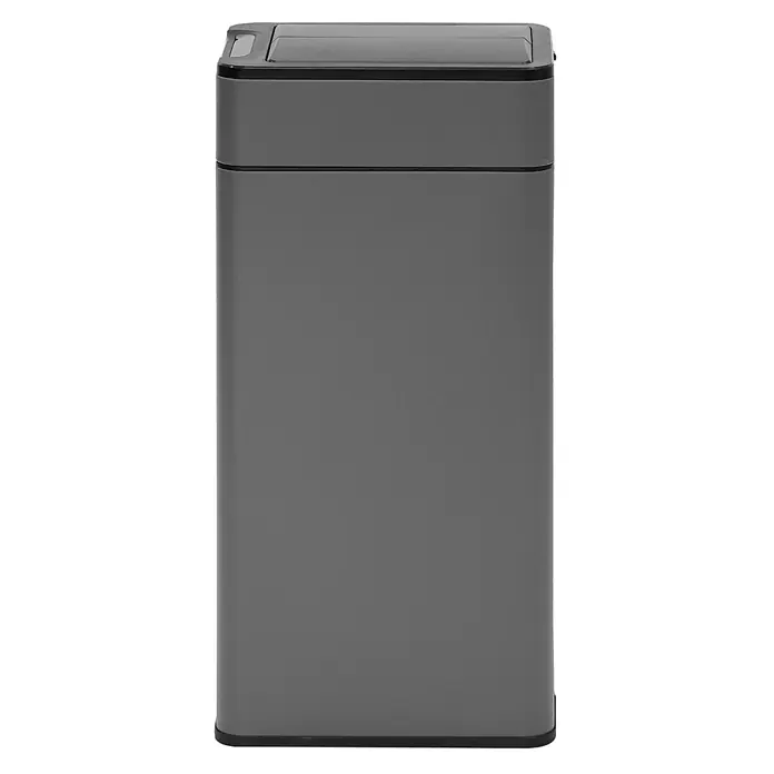 SVITA Sensormülleimer SE40L - 40 l, Stahl, Grau - Robuster grauer rechteckiger Mülleimer mit schwarzem Rand und schwarzem Klappdeckel.
