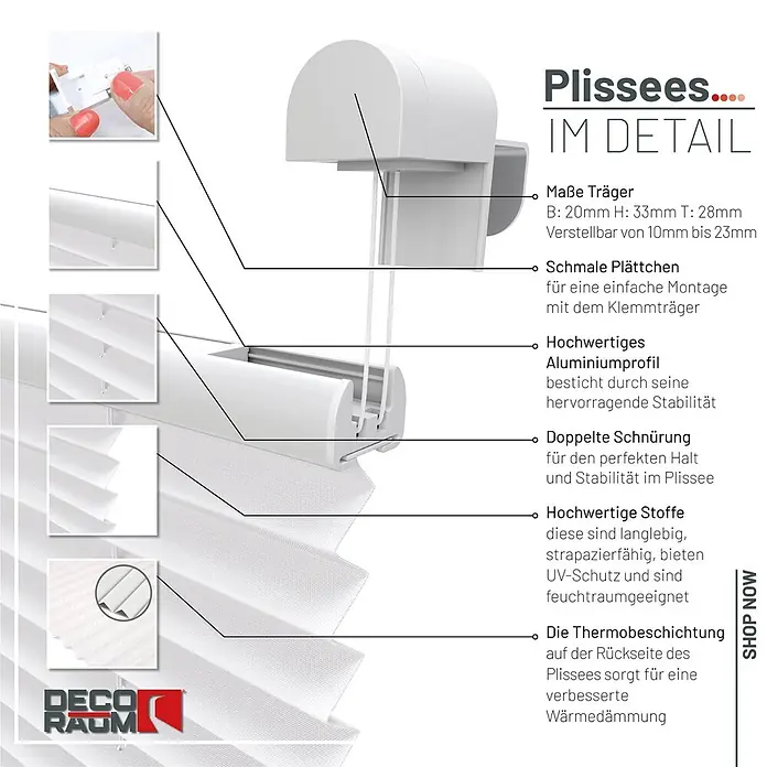 Deco-Raum Thermoplissee ohne Bohren Basic - B x H: 120 x 150 cm, Weiß
