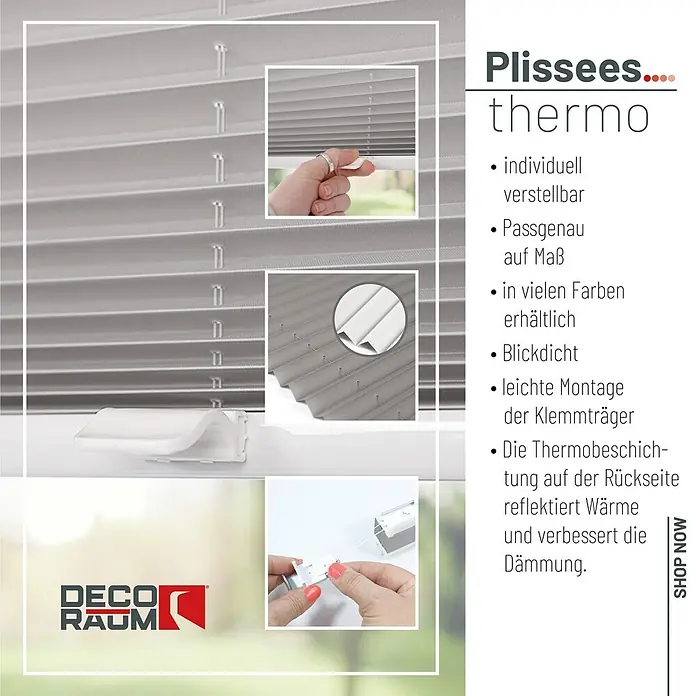 Deco-Raum Thermoplissee ohne Bohren Basic - B x H: 70 x 150 cm, Grau