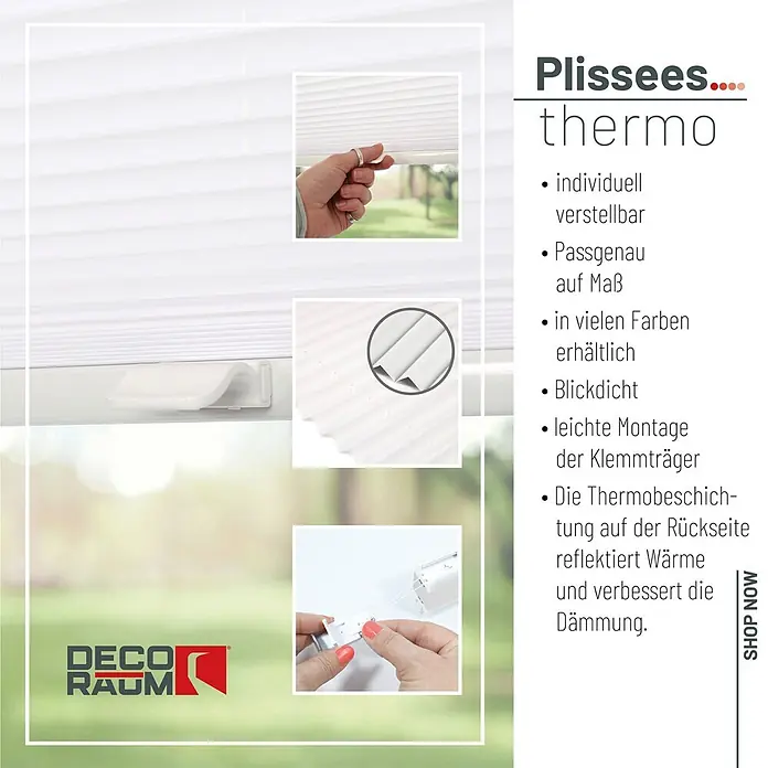 Deco-Raum Thermoplissee ohne Bohren Basic - B x H: 120 x 150 cm, Weiß