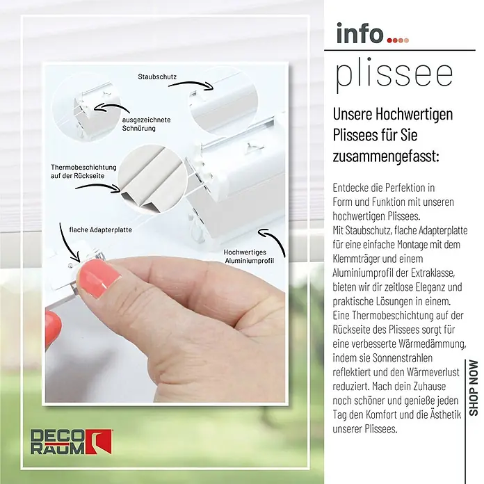 Deco-Raum Thermoplissee ohne Bohren Basic - B x H: 120 x 150 cm, Weiß