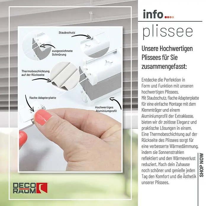 Deco-Raum Thermoplissee ohne Bohren Basic - B x H: 70 x 150 cm, Grau