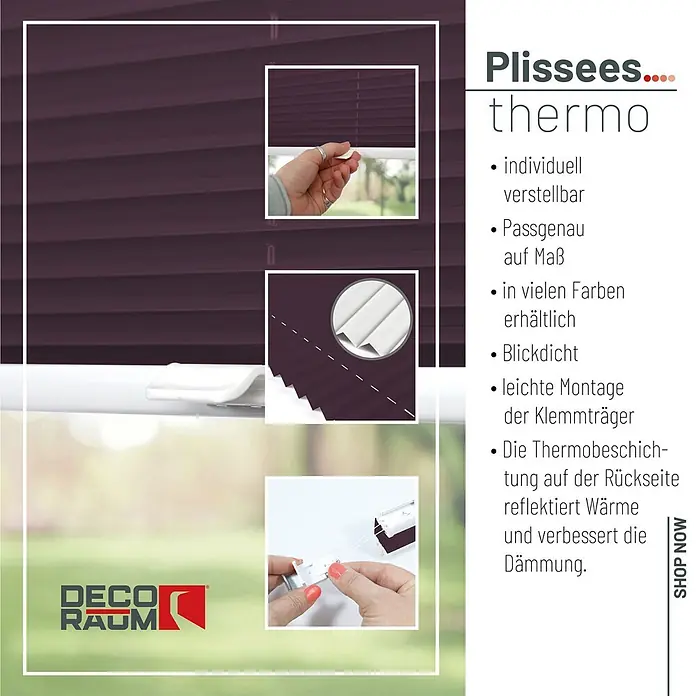 Deco-Raum Thermoplissee ohne Bohren Basic - B x H: 55 x 150 cm, Violett