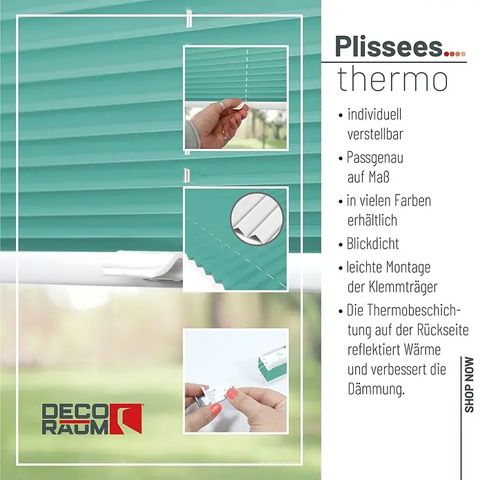 Deco-Raum Thermoplissee ohne Bohren Basic - B x H: 110 x 150 cm, Türkis