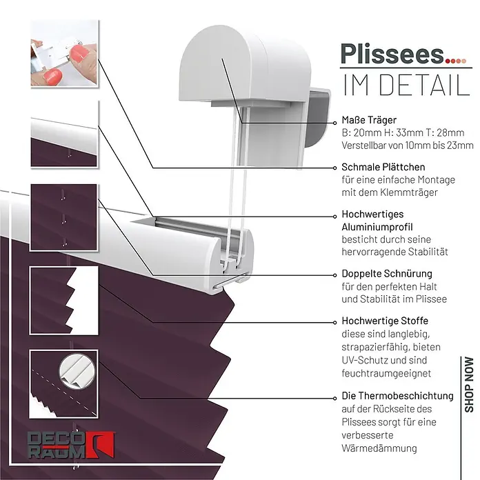 Deco-Raum Thermoplissee ohne Bohren Basic - B x H: 55 x 150 cm, Violett