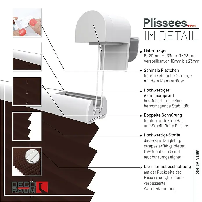 Deco-Raum Thermoplissee ohne Bohren Basic - B x H: 80 x 210 cm, Dunkelbraun
