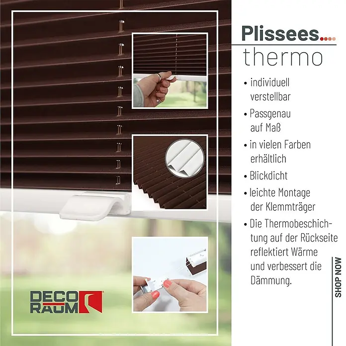 Deco-Raum Thermoplissee ohne Bohren Basic - B x H: 80 x 210 cm, Dunkelbraun