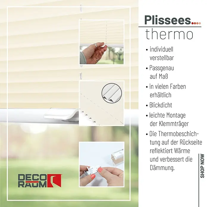 Deco-Raum Thermoplissee ohne Bohren Basic - B x H: 75 x 210 cm, Hellbeige
