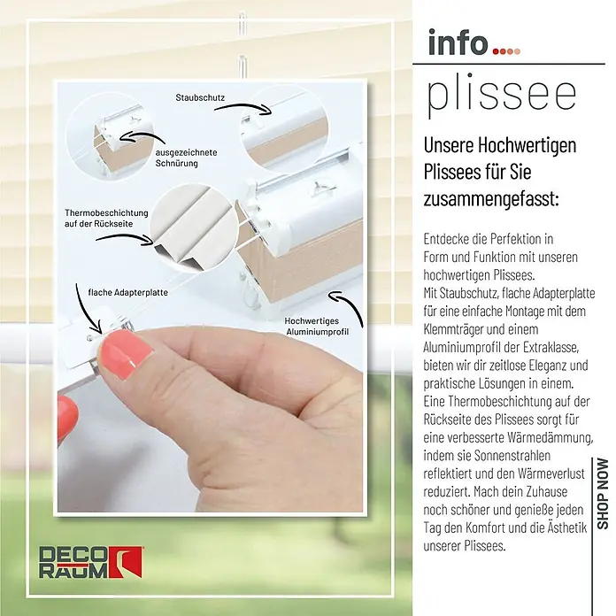 Deco-Raum Thermoplissee ohne Bohren Basic - B x H: 75 x 210 cm, Hellbeige