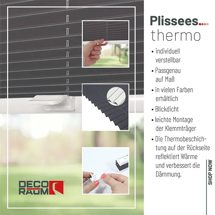 Deco-Raum Thermoplissee ohne Bohren Basic - B x H: 45 x 150 cm, Dunkelgrau