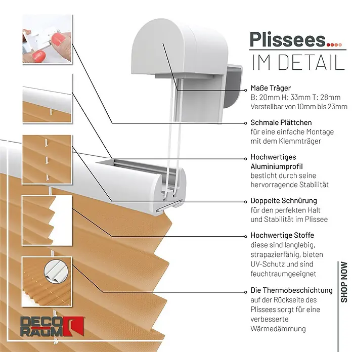 Deco-Raum Thermoplissee ohne Bohren Basic - B x H: 105 x 150 cm, Cappuccino