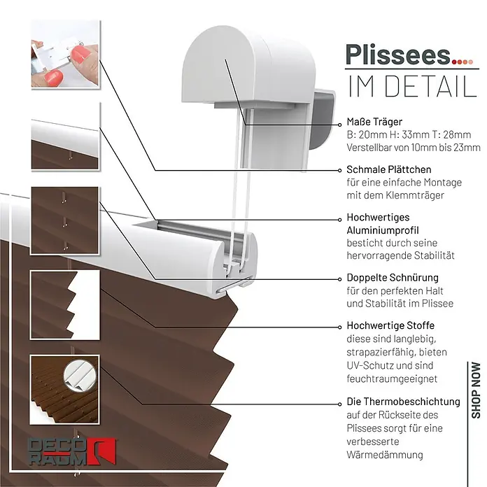 Deco-Raum Thermoplissee ohne Bohren Basic - B x H: 75 x 210 cm, Hellbraun