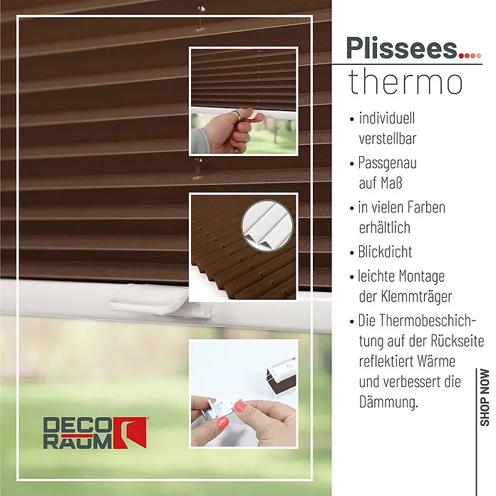 Deco-Raum Thermoplissee ohne Bohren Basic - B x H: 75 x 210 cm, Hellbraun