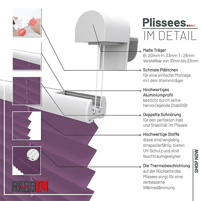 Deco-Raum Thermoplissee ohne Bohren Basic - B x H: 100 x 210 cm, Lila