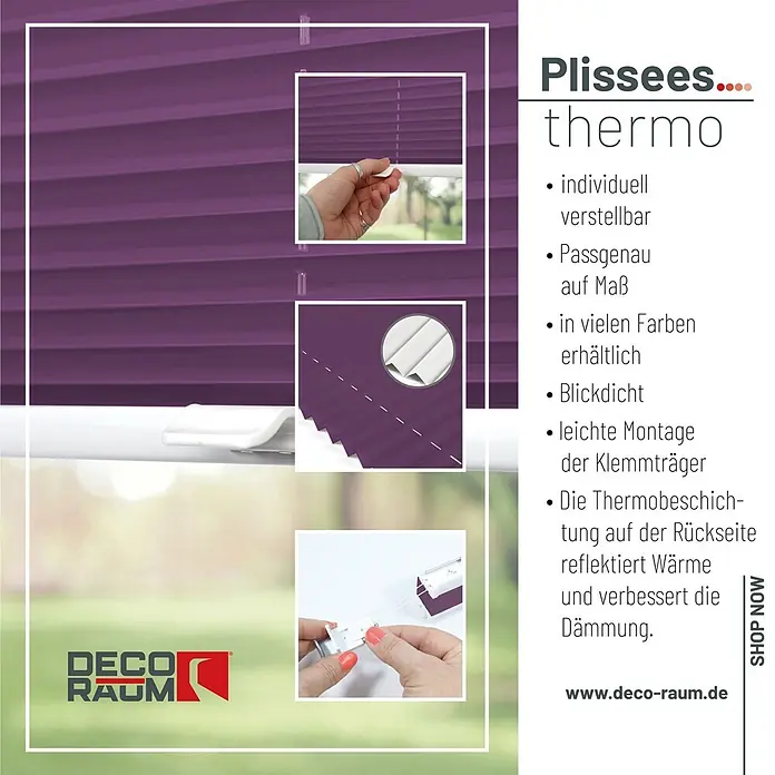Deco-Raum Thermoplissee ohne Bohren Basic - B x H: 100 x 210 cm, Lila