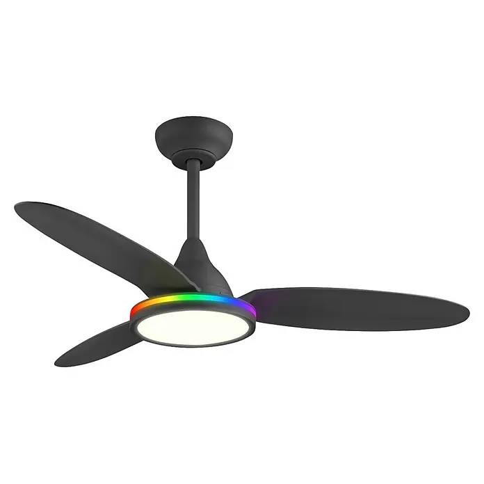Alemar Ventilador de techo Mahon - Negro, 107 cm - Ventilador de techo gris oscuro con tres aspas y luz integrada con anillo LED de arcoíris.