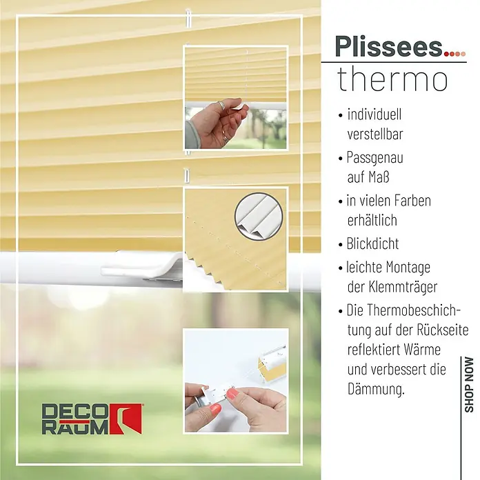 Deco-Raum Thermoplissee ohne Bohren Basic - B x H: 60 x 150 cm, Hellorange