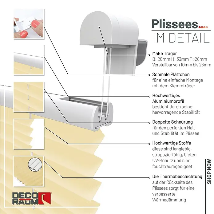 Deco-Raum Thermoplissee ohne Bohren Basic - B x H: 60 x 150 cm, Hellorange