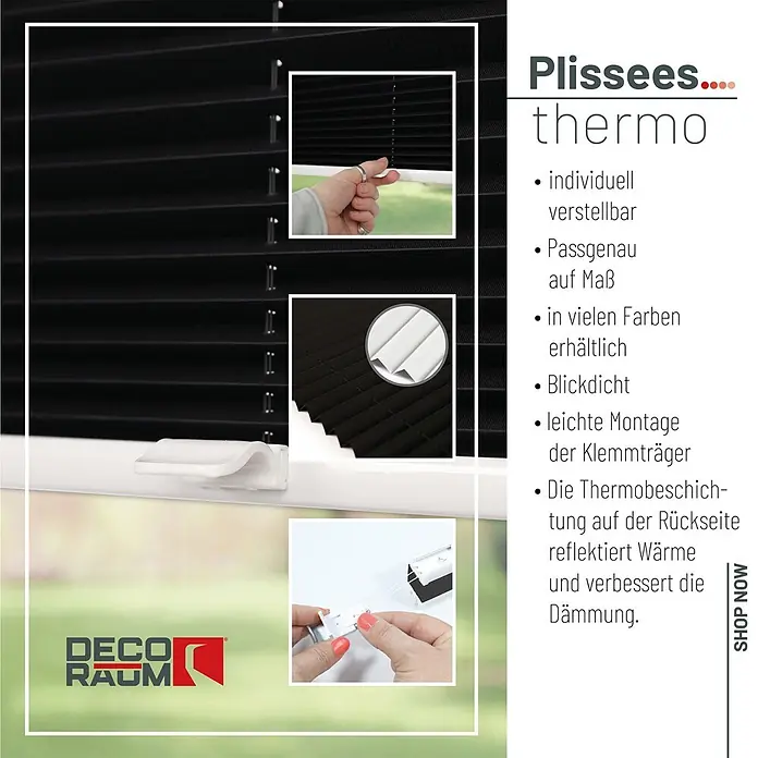 Deco-Raum Thermoplissee ohne Bohren Basic - B x H: 120 x 150 cm, Schwarz