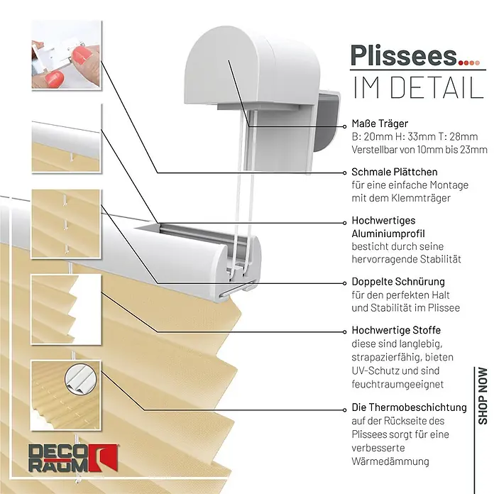 Deco-Raum Thermoplissee ohne Bohren Basic - B x H: 85 x 210 cm, Beige