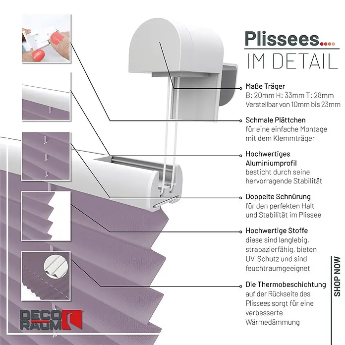 Deco-Raum Thermoplissee ohne Bohren Basic - B x H: 80 x 210 cm, Flieder