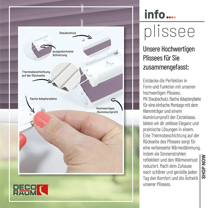 Deco-Raum Thermoplissee ohne Bohren Basic - B x H: 80 x 210 cm, Flieder
